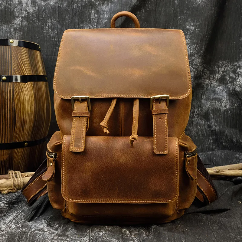 Luuafn винтажный Модный кожаный рюкзак, ручной рюкзак для мужчин и женщин, туристический рюкзак для студентов, школьная сумка из натуральной кожи - Цвет: brown 4