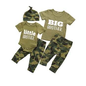 

Baby Boy Romper Suits Shirt Pants Suit Summer Sports Short Sleeve Round Collar Army Green Trousers for Little Big Kids