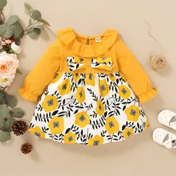Robe mignonne pour bébé fille, vêtement à volants, manches longues, motif Floral, jupe une pièce, tenue de printemps, à la mode 