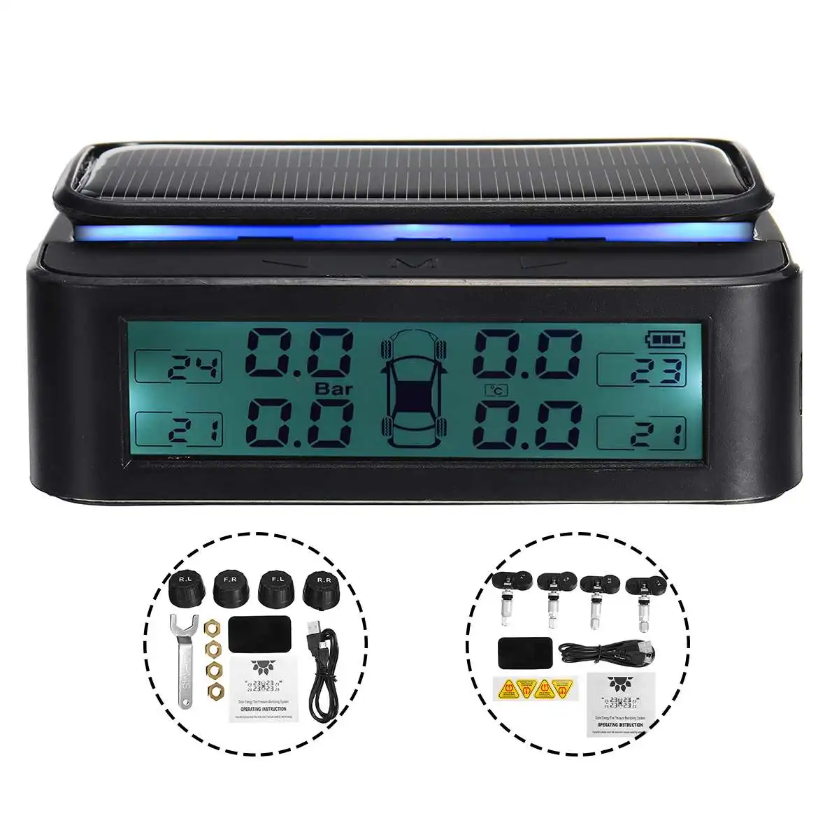 Автомобильный TPMS беспроводной Солнечный контроль давления в шинах светодиодный внешний внутренний датчик давления в шинах Предупреждение в реальном времени