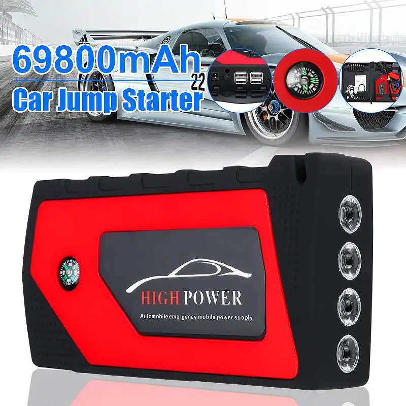 Автомобильное пусковое устройство, аварийное пусковое устройство 4USB 69800mAh 12V светодиодный светильник, Мобильный Внешний аккумулятор, автомобильное зарядное устройство, аккумулятор