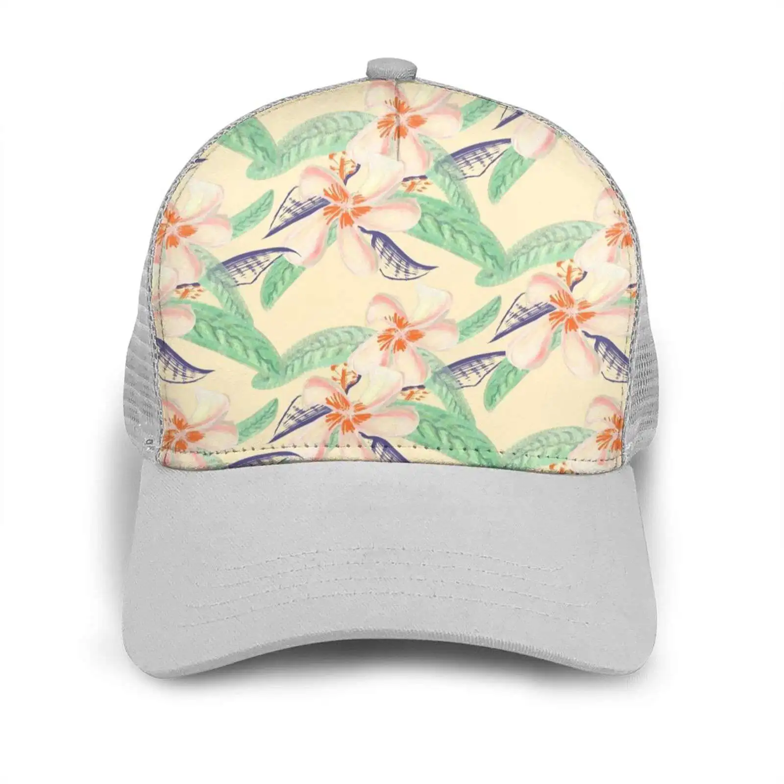 Plumeria Tropical Sensation Men Women Baseball Cap Hat Leaves Green Peach Creamy Warm Inviting Hand Drawn | Аксессуары для одежды