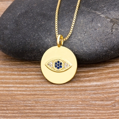 New Design Bohemian Evil Eye Round Pendant Necklaces For Women Gold Chain Vintage Charm Sweater Necklace Jewelry Gift