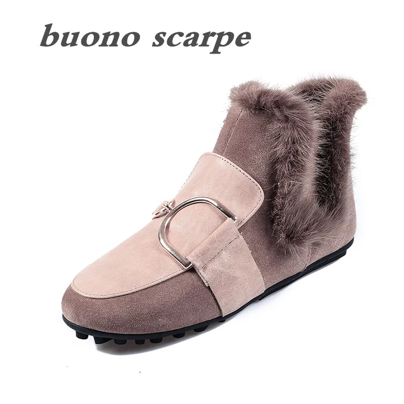 autumn and winter new women's shoes round head leather flat bottom mink boots