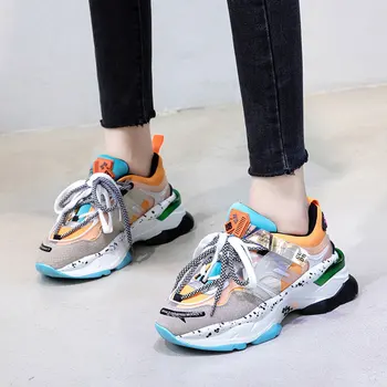 

Lizeruee 2020 SneakersNew Color Matching Camouflage Sneakers Chaussures Women Trendy Chunky Dad Shoe Laces Platform Shoes