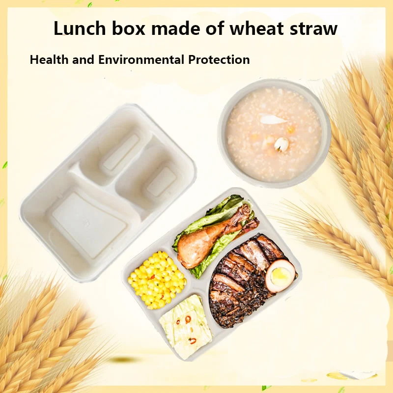 [50 шт.] Ланч-боксы из пшеничной соломы с крышками/предпочтительно для обедов снаружи/Одноразовая целлюлозная коробка