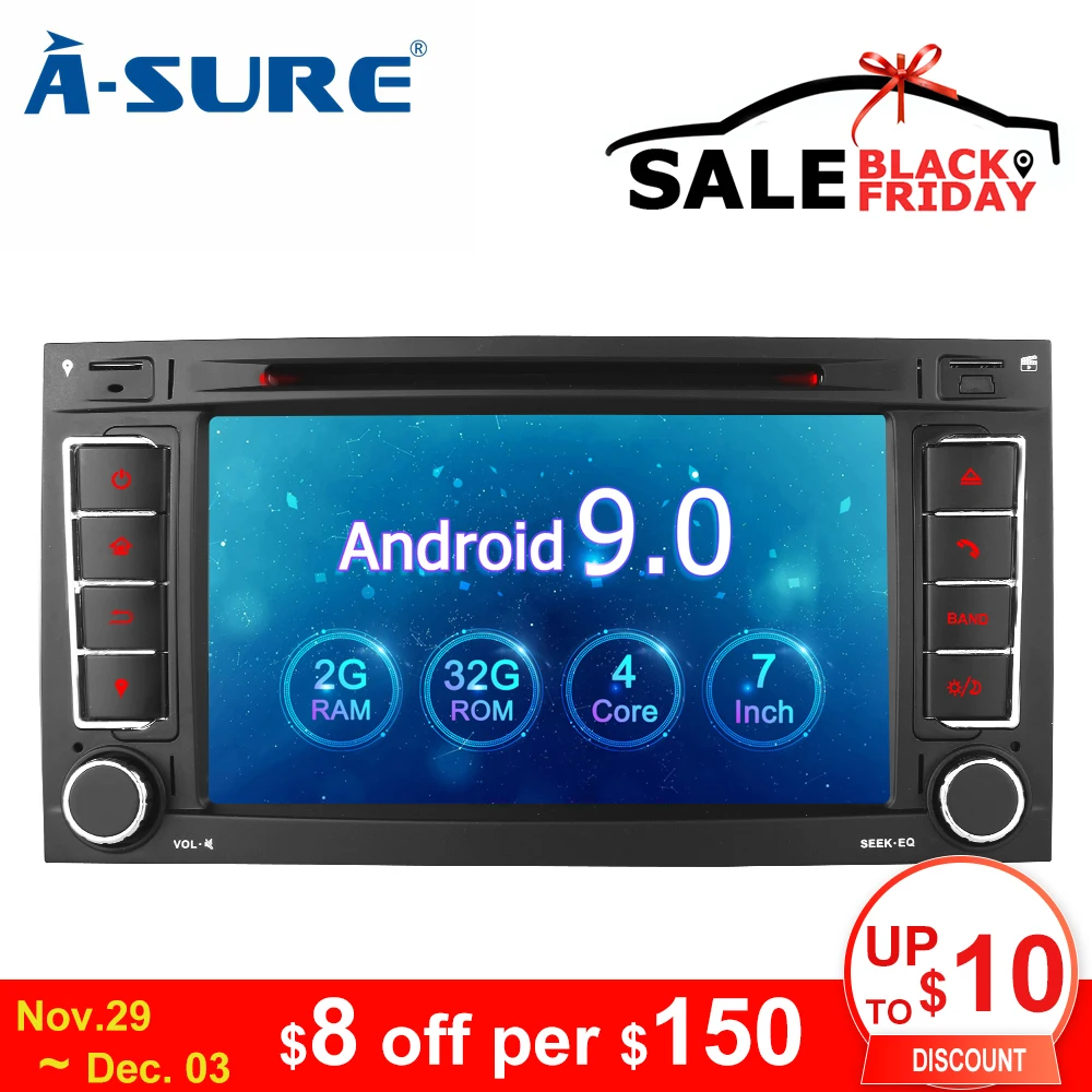 A-Sure 2 Din Android 9,0 автомобильный Радио навигатор с GPS, DVD для Volkswagen VW Touareg T5 транспортер Multivan 2004-2011 Мультимедиа