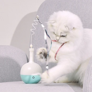 

Interactive Cat Automatic Rotating Feather Toys Electric Cat Kitten Food Dispenser Tumble Treat Ball Puzzle Toy Teaser Wand