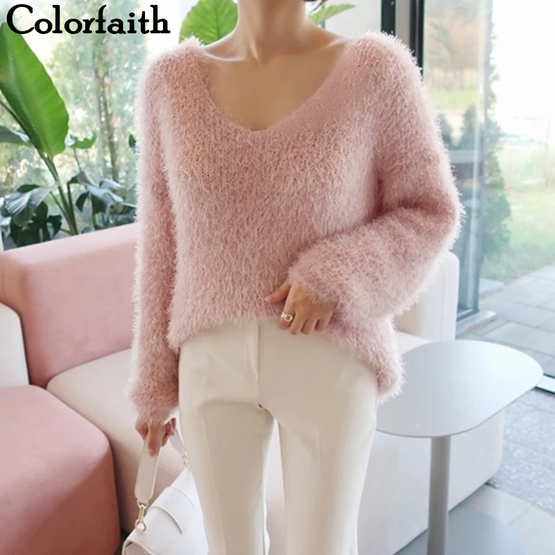 

Colorfaith New 2019 Autumn Winter Women's Sweaters Loose Casual Fashionable Minimalist Tops Korean Style Knitting Ladies SW9160