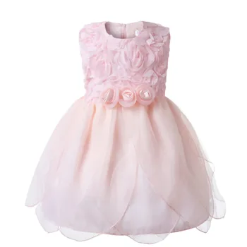 

Baby Girl Wedding Dress Pink Tulle Flower Lace Baptism Gown Pageant Dress Princess Party 1 Year Birthday Clothes for Christening