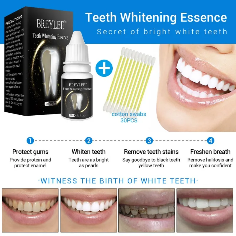 BREYLEE Teeth Whitening Essence Teeth White Cleaning Oral Hygiene Serum Removes Plaque Teeth Whitening Blemishes Dental Care