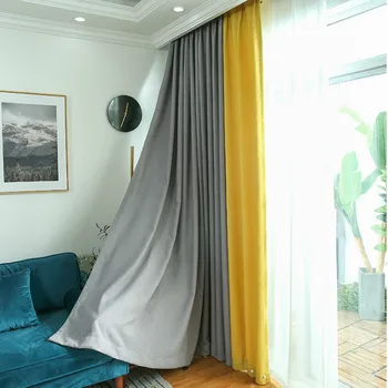 

Simple Modern Blackout Curtains for Living Room Linen Curtains for Bedroom Window Luxury Thick Curtains Color Stitching Drapes