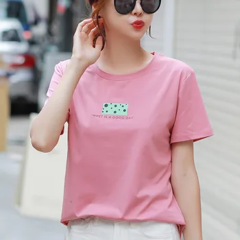 

Woman Harajuku Tees Female Casual Tops With Pink Color 2020 Summer Pure Cotton Short Sleeves T Shirt
