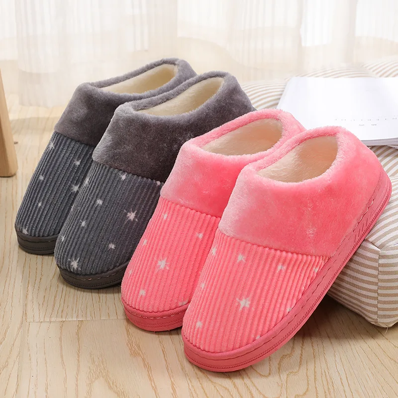 

Cotton Slippers Couples Thick Bottomed Household Cover Heel Warm Stripes Anti-slip Dormitory Super Soft Slipper Autumn & Winter
