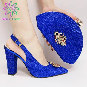 

Ladies Italian Shoes and Bag Set Decorated with Rhinestone African Wedding Shoes with Bag Set Nigerian Women Wedding Shoes Bag