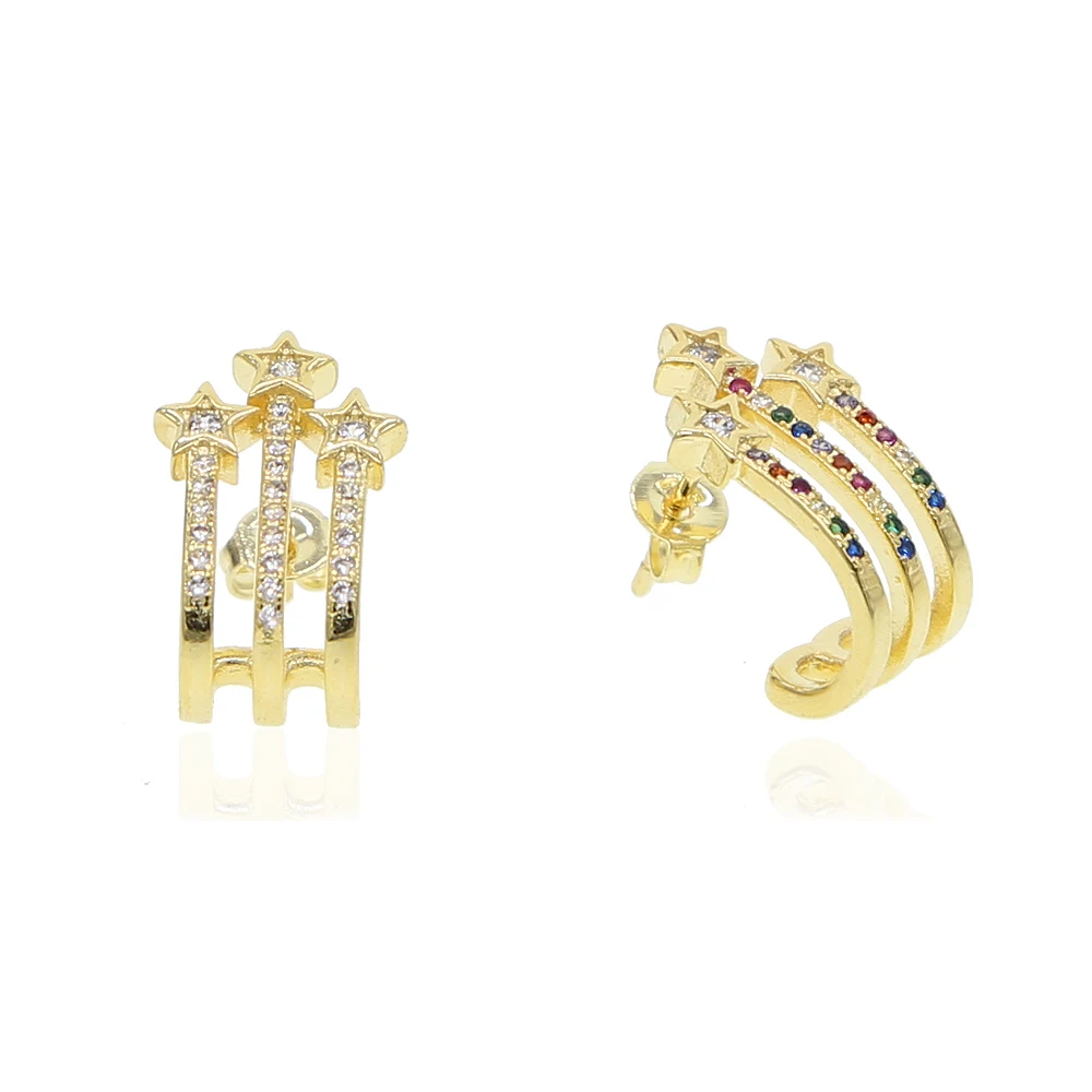 

micro pave rainbow colorful cubic zirconia multi color cz cute lovely line bar with star stud small minimal earring for girl