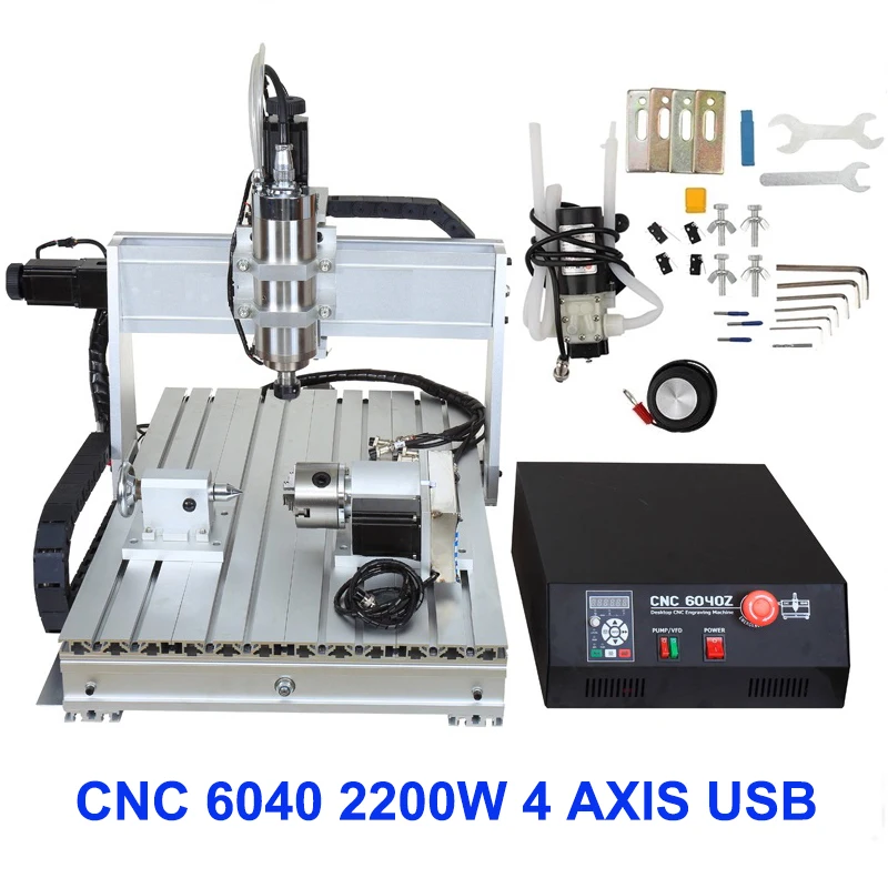 CNC6040 USB CNC 6040 USB Mach3 управление 2.2квт 4 оси CNC фрезерный станок с ЧПУ резьба машина Деревообрабатывающий фрезерный гравер машина с охлаждением - Цвет: CNC6040 USB