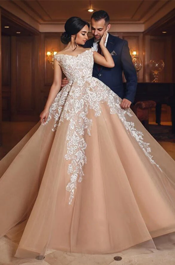 Off-the-shoulder Lace Evening Dress Princess Wedding Dress With Appliques (2)