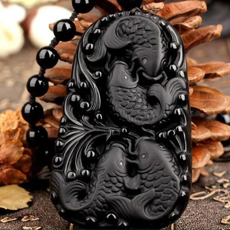 

100% Natural Obsidian Four-way Money Pendant Jewelry Men's and Women's Fine Jewelry Ping An Na Money Jade Pendant Necklace Brand