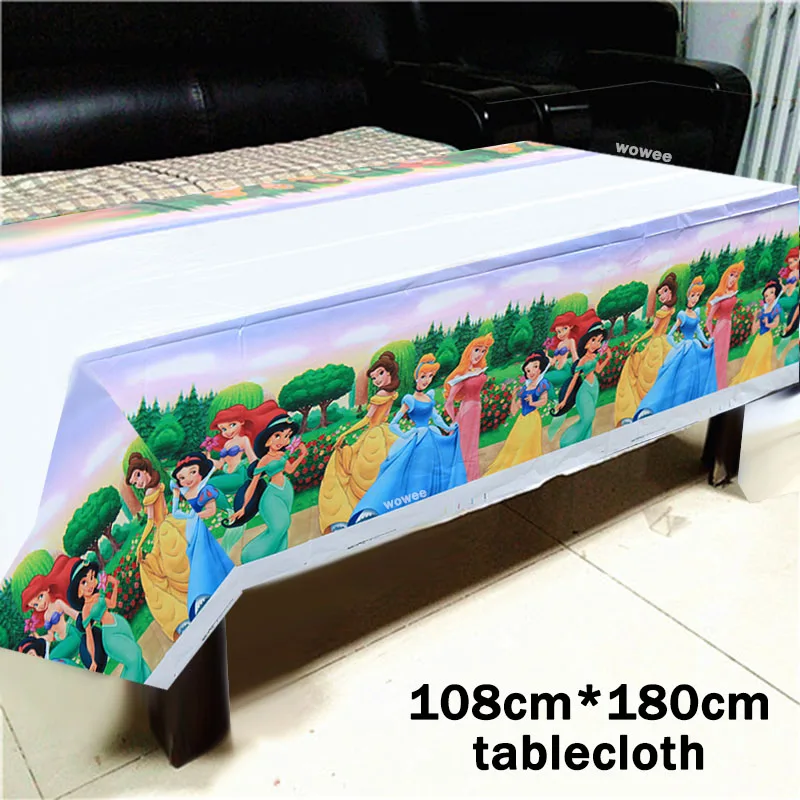 108180cm Tablecloth 6 шт. ножи Принцессы Диснея с днем рождения, праздничные принадлежности, праздничные украшения, вечерние подарки, вечерние ножи для девочек - Цвет: 108180cm Tablecloth