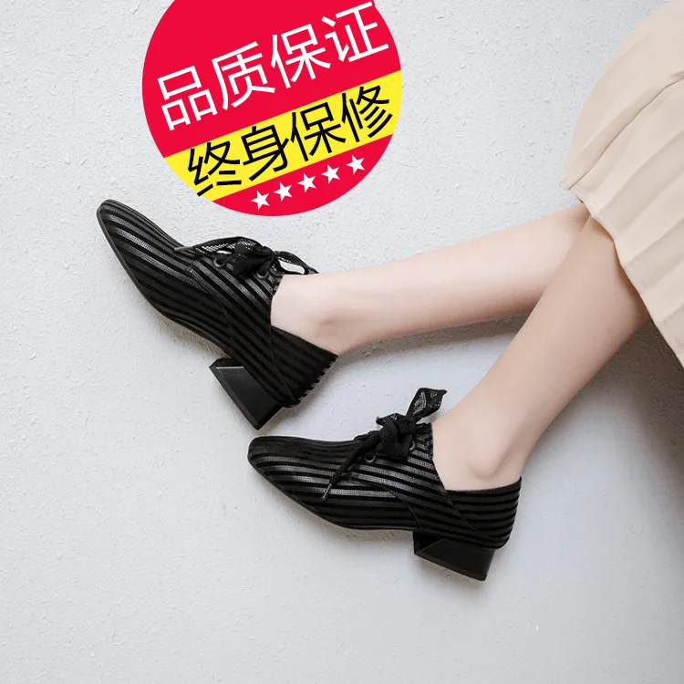 

2019-Square Head Low Heel Flat Heel Core Lace-up Solid Color Sheepskin Europe And America Daily Life Casual Versatile Shoes WOME
