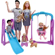 Poupée pour famille de 5 personnes, 11.5 pouces, enceinte, maman papa fille garçon, poussette bébé, Scooter balançoire pour Barbie, accessoires, cadeau de noël