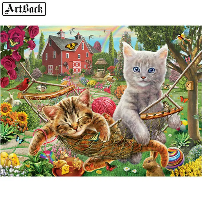 Алмазная живопись ручной работы цветы кошки полноразмерная 3d Мозаика из страз