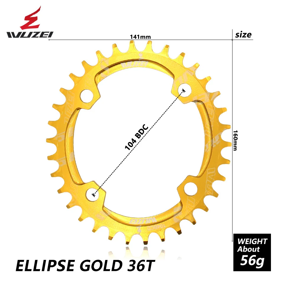 WUZEI 104BCD велосипедная Звездочка 34 T/36 T узкая широкая овальная однодисковая велосипедная Звездочка 7075-T6 MTB велосипедная шатунная пластина