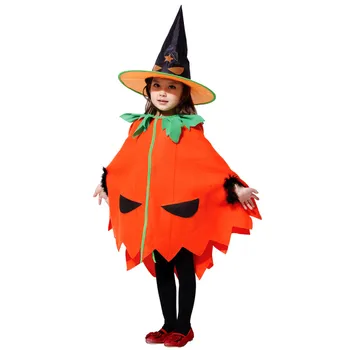 

Kids School Party Performance Costume Kids Girls Pumpkin Cloak with hat Children's day birthday party Costume Clothes