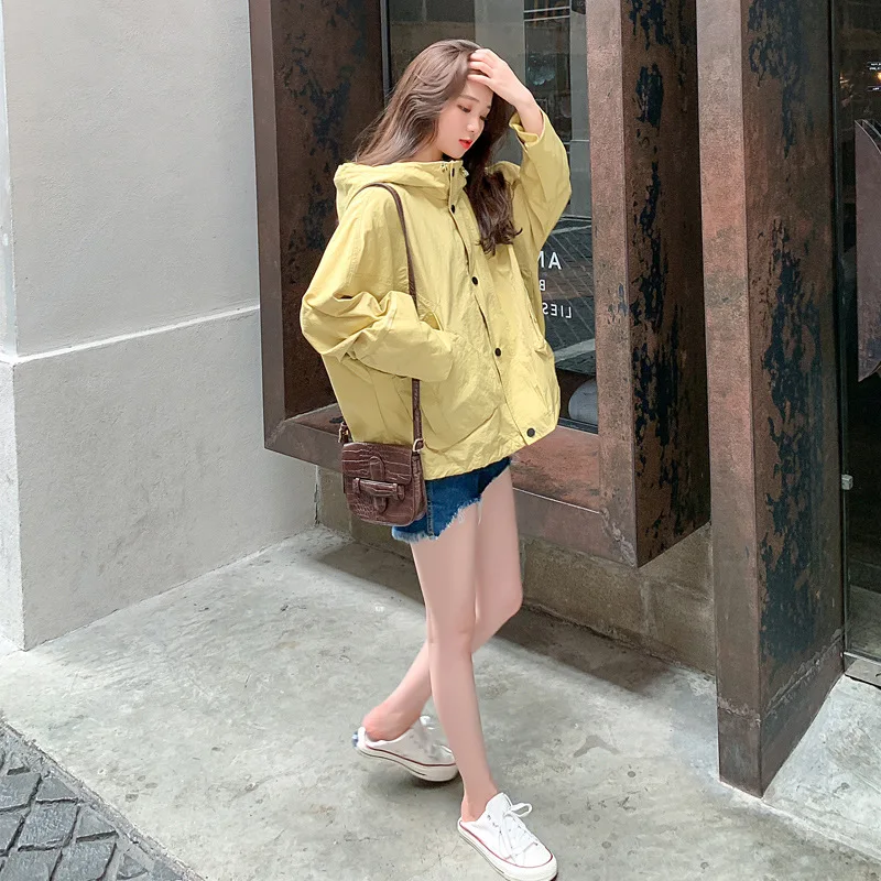 

Trench Coat Women's 2019ins College Style Spring And Autumn New Style Korean-style Loose And Plus-sized Casual Hooded Short BF C