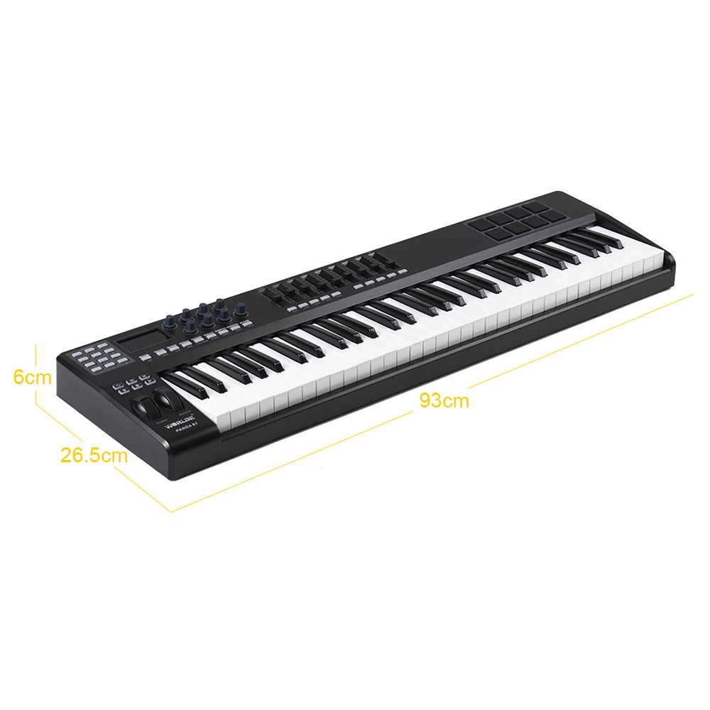 Высокое качество 61 ключ USB MIDI контроллер клавиатуры 8 барабанные тормозные