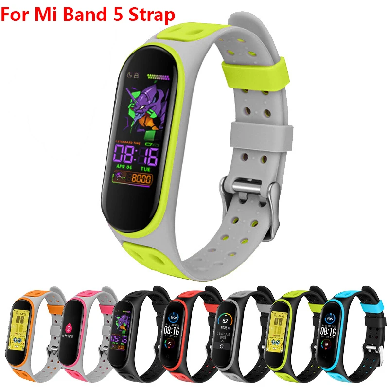 Двухцветный дизайнерский спортивный силиконовый ремешок для часов Mi Band 5