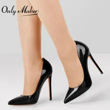 Onlymaker-zapatos de tacón de charol con punta estrecha para mujer, tacones finos de 10 y 12CM, para fiesta, boda y oficina, talla grande