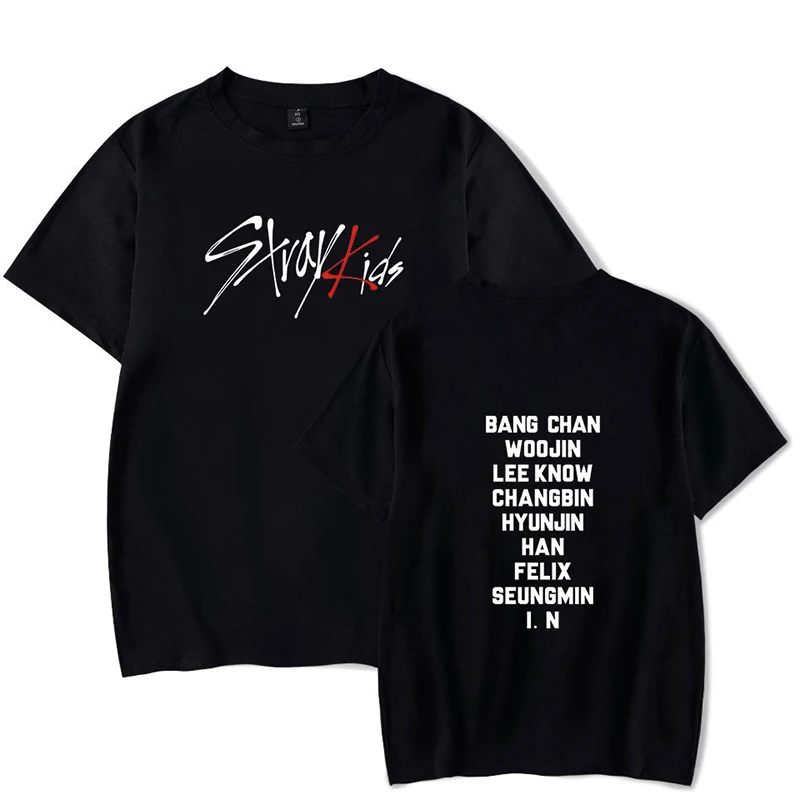 black4 KPOP Stray Kids/Новинка года; футболка с короткими рукавами для мужчин и женщин; свободная футболка с круглым вырезом; хлопковая футболка для подростков; Прямая поставка - Цвет: black4