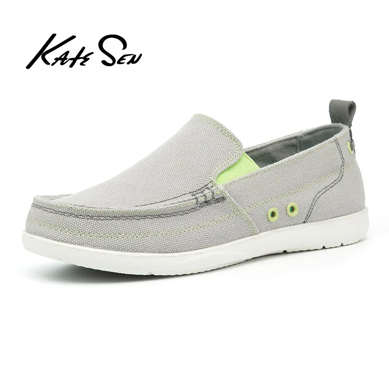 

KATESEN 2020 summer canvas men shoes breathable casual driving shoes slip easy to wear men's flat shoes soft big size loafers