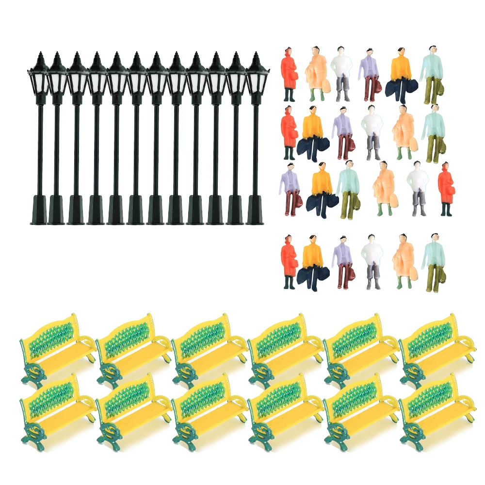 

48pcs Scale Model Miniature Lamppost Lights Garden Chair For Railway Model Train Scenery HO Scale