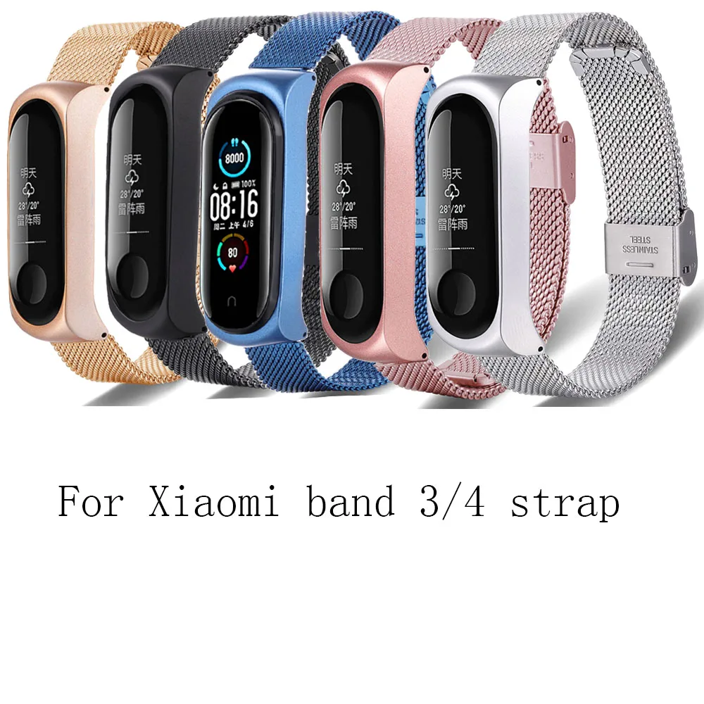 Ремешок из нержавеющей стали для xiaomi Mi band 3 4 5 металлический браслет Миланская
