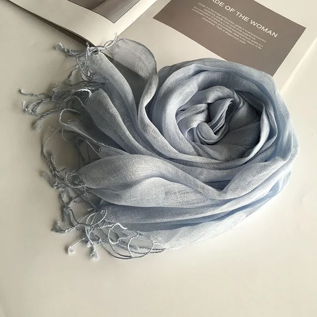 Écharpe en lin de couleur unie pour femmes, turban hijab