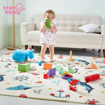 

Infant Shining XPE Baby Play Mat 150X200X1CM Cartoon Carpet 59X79IN Crawling Mat Waterproof Anti-skid Playmat Living Room Pad