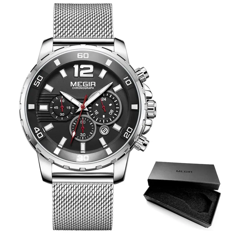 Luxury Military Sport Chronograph Waterproof Men's Wristwatch with Mesh Strap
