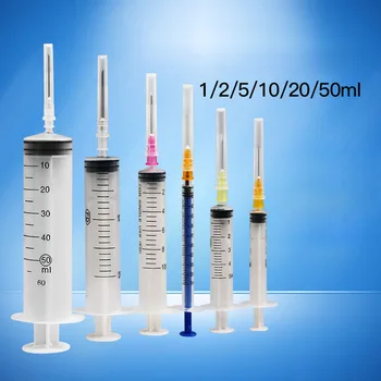 

50pcs 1ML-50ML Plastic Hydroponics Disposable Measuring Pet Food Nutrient Syringe with Needle for Puppy Dog Drinking Tortoise
