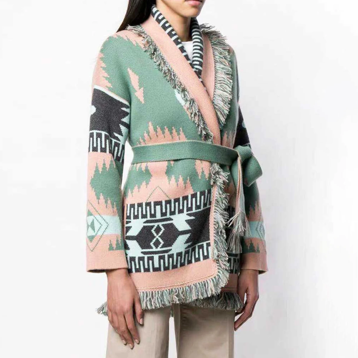Jastie Bohemian Jacquard Tassel Cashmere Sweater
