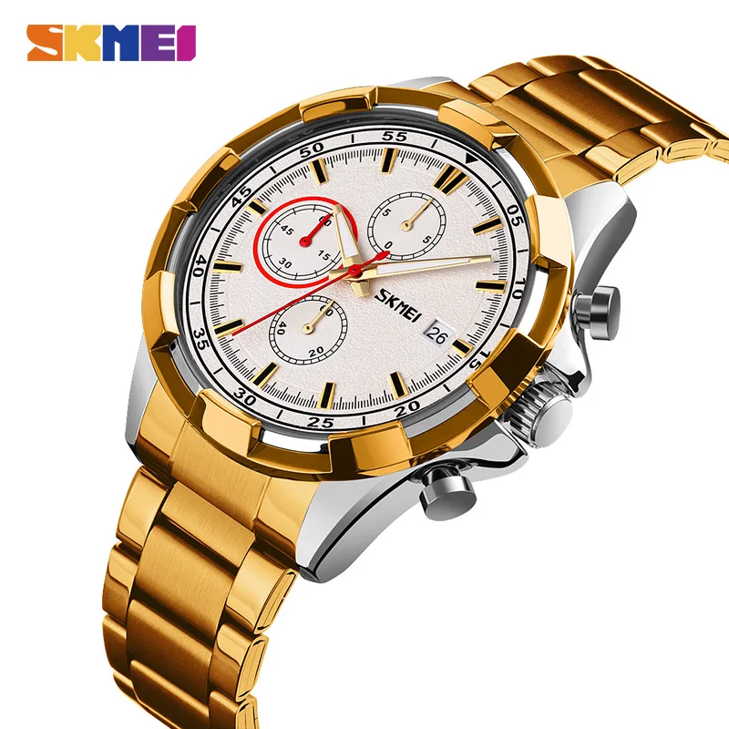 

SKMEI Luxury Stainless Steel Male Quartz Wristwatches Calendar Stopwatch Waterproof Men's Watches Clock Relogio Masculino 9192