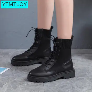 

2020 New Winter Motorcycle Boots Women British Style Ankle Boots Gothic Punk Low Heel ankle Boot Women Shoe Black Boots Women