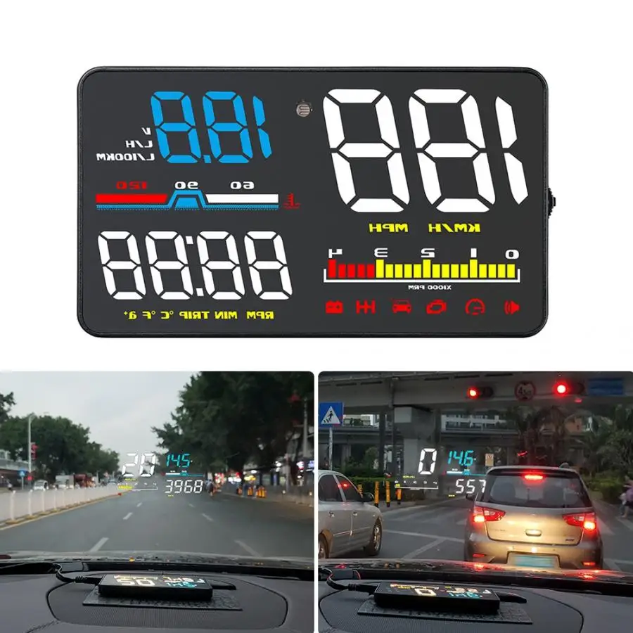 Дисплей на голову D5000 5in Универсальный Автомобильный HUD ODB2 дисплей на голову скорость оборотов в минуту расход топлива метр дисплей на голову