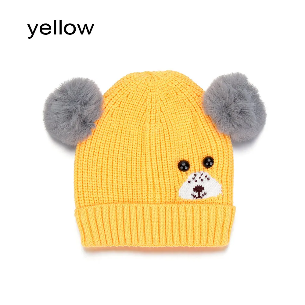 yellow Новинка; милые детские вязаные шапки с героями мультфильмов; зимняя плотная теплая вязаная шапка с помпонами; теплая шапка Skullies для девочек и мальчиков; Прямая поставка - Цвет: yellow