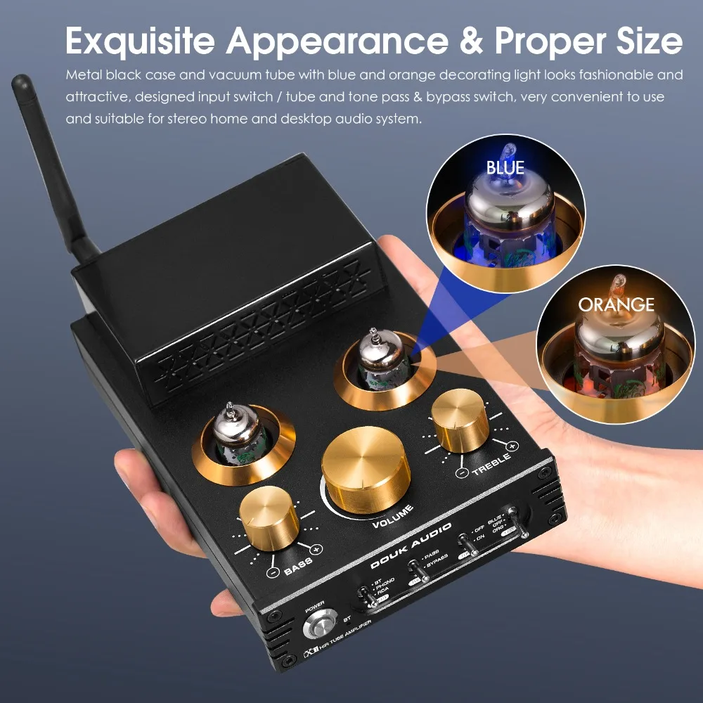 Douk Audio X1 HiFi GE5654 Vacuum Tube Amplifier Bluetooth 5.0 Receiver MM Phono Amp for Home Turntables Power Amp APTX-HD 160W*2