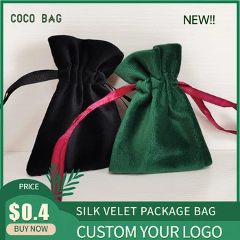 

20PCS Custom Logo Silk Velvet Bag Necklace Bracelet Ring Watch Jewelry Packaging Gift Pouches Ribbon Drawstring Small Pocket