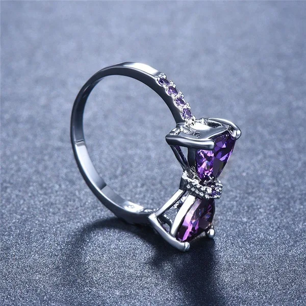 Двойные кольца с романтическим бантом для женщин и девушек, милые вечерние кольца, модные ювелирные изделия KAR254