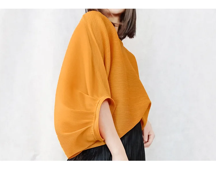 Летняя MIYAKE fold Женская японская Свободная рубашка пуловер с рукавом-фонариком джокер футболка